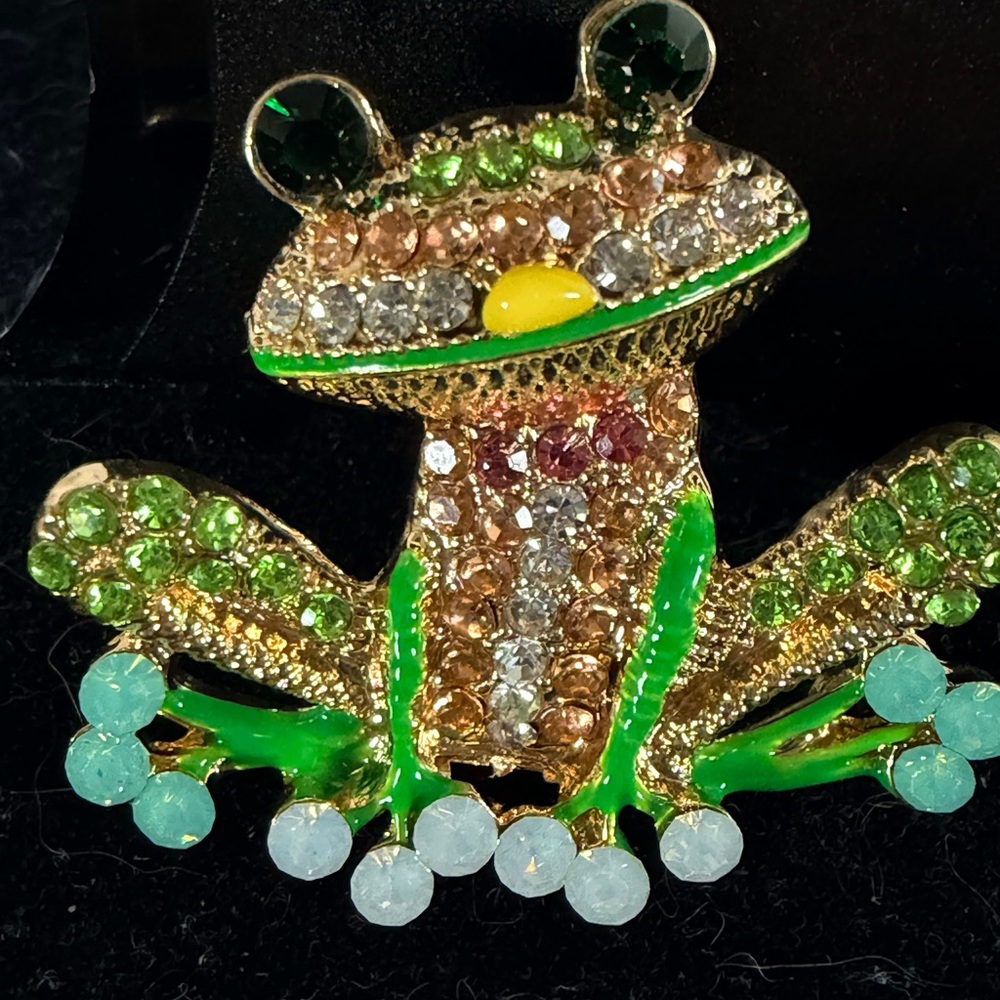 Colorful Frog Brooch with Crystals - Picture 2 of 3